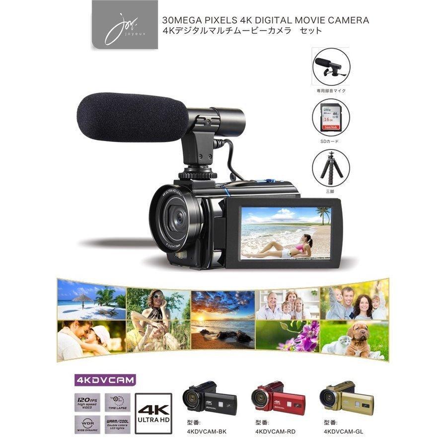 新品未使用2 マイク SD 三脚セット n8cNk-m26662909068 充電器2個付 4Kビデオカメラ赤 人気好評