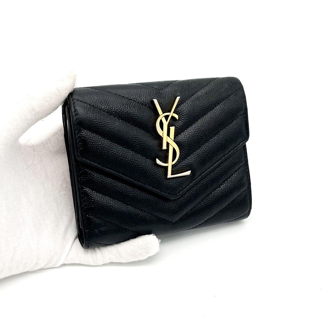 ☆美品☆サンローラン Vステッチ 財布 キャビアスキン YSL