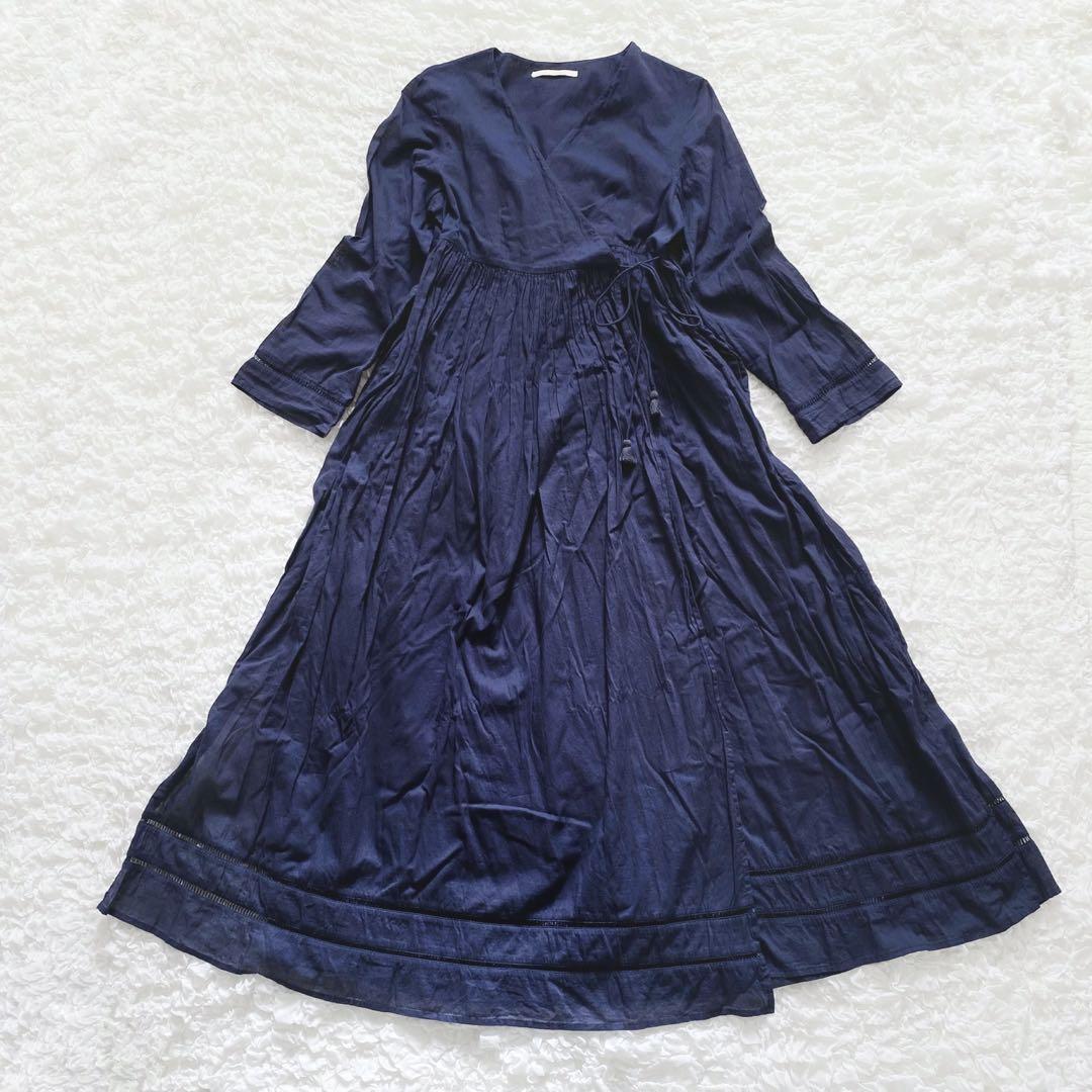 ヌキテパ 2WAY コットン カシュクール ロングワンピース ネイビー 長袖