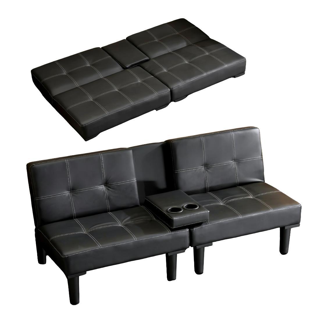 ソファベッド カップホルダー付き 背もたれ3段階 取付可能な脚 BLACK ソファベッド カップホルダー付き 背もたれ3段階 取付可能な脚 BLACK