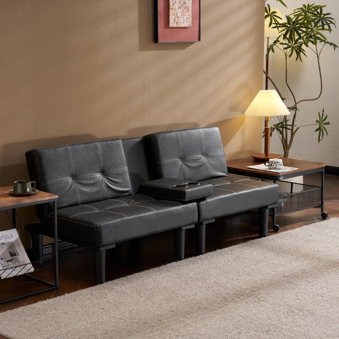 ソファベッド カップホルダー付き 背もたれ3段階 取付可能な脚 BLACK ソファベッド カップホルダー付き 背もたれ3段階 取付可能な脚 BLACK