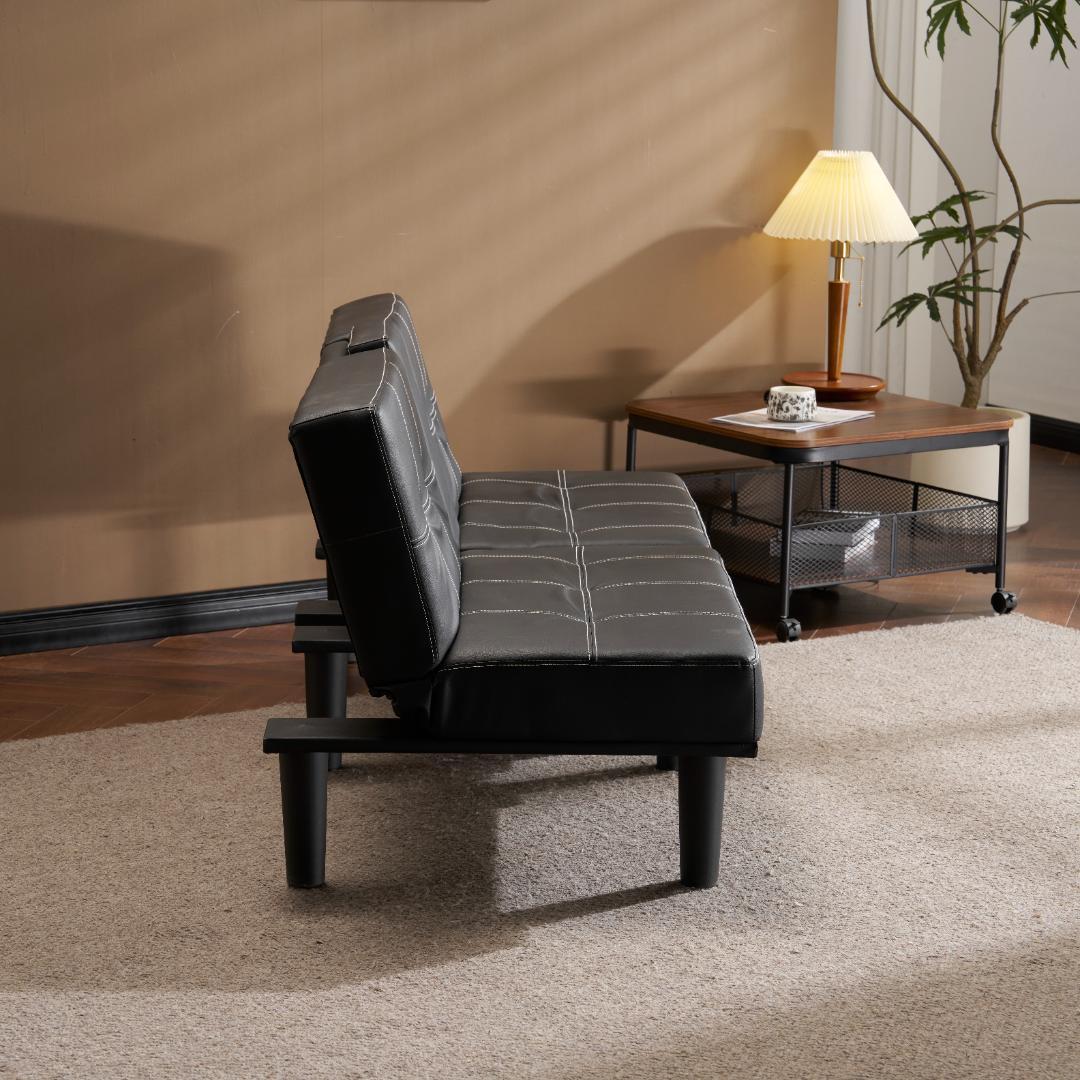 ソファベッド カップホルダー付き 背もたれ3段階 取付可能な脚 BLACK ソファベッド カップホルダー付き 背もたれ3段階 取付可能な脚 BLACK