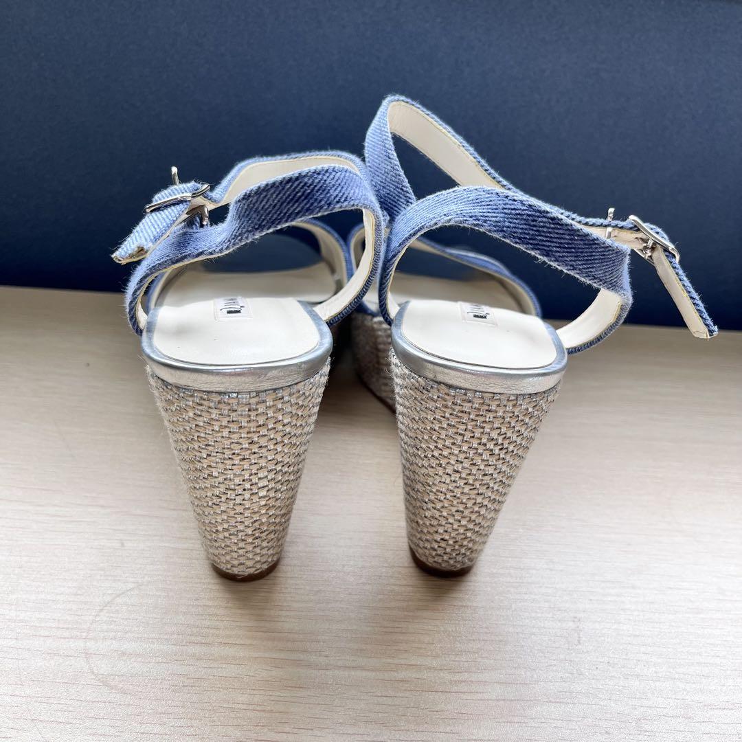 美品】DIANA デニムシルバー ウェッジヒールサンダル 24〜24.5cm