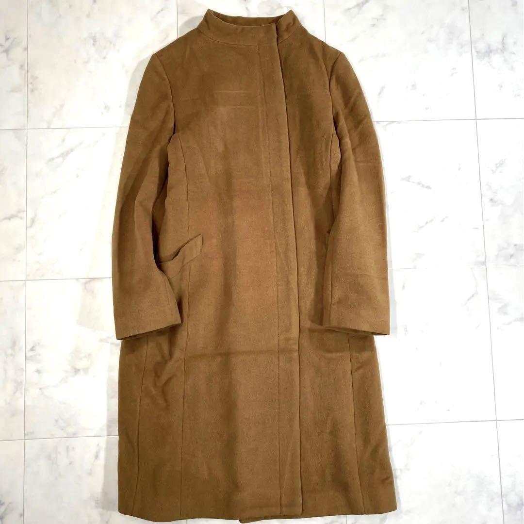 【良品】アンタイトル アンゴラ ウール ノーカラー ロングコート M キャメル