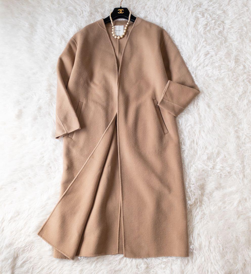 Spick&Span ノーカラーリバーコート ミモレ丈 キャメルカラー 小さめL