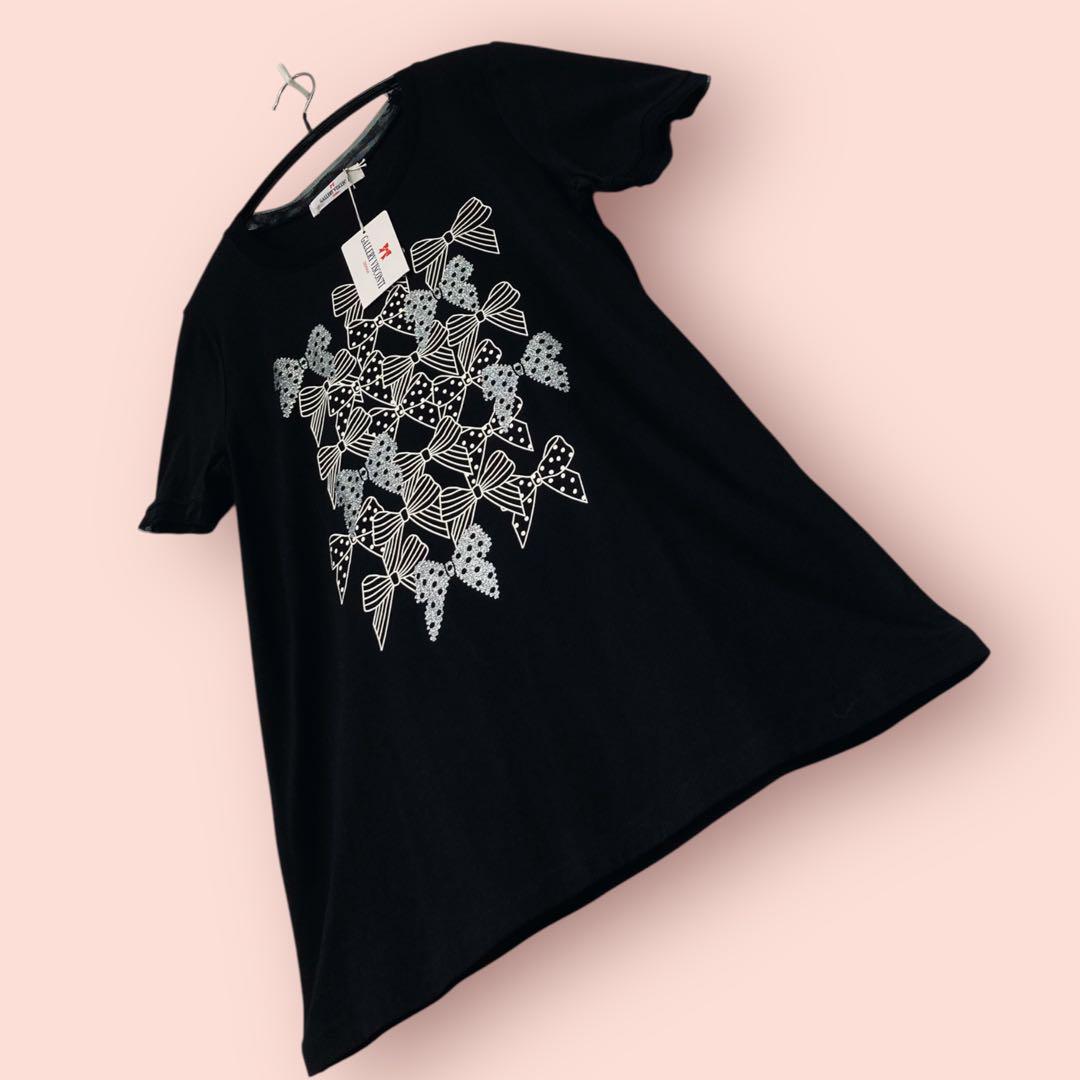 ギャラリービスコンティ　新品未使用　半袖Tシャツ　チュニック　リボン　ラメ　黒 ギャラリービスコンティ 新品未使用 半袖Tシャツ チュニック