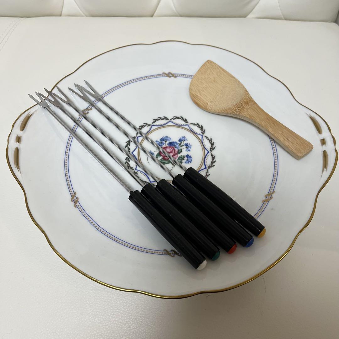 新品！ロイヤルリモージュ両耳付きケーキプレート＆チーズフォンデュフォークセット