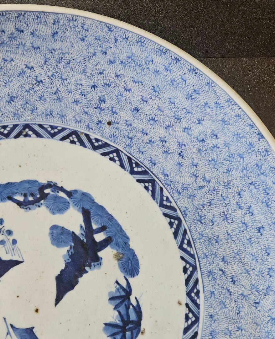 江戸時代後期 古伊万里 染付 手描き みじん唐草 径 49.0cm大皿 飾り皿古伊万里浪漫 WWW_OPDRERGINERDOGAN_COM