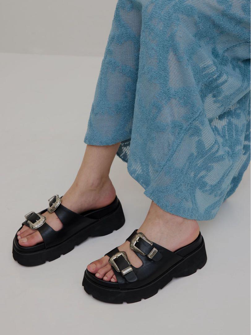 靴 AMERI MEDI WESTERN BUCKLE SANDALS MEDI WESTERN BUCKLE SANDALS
