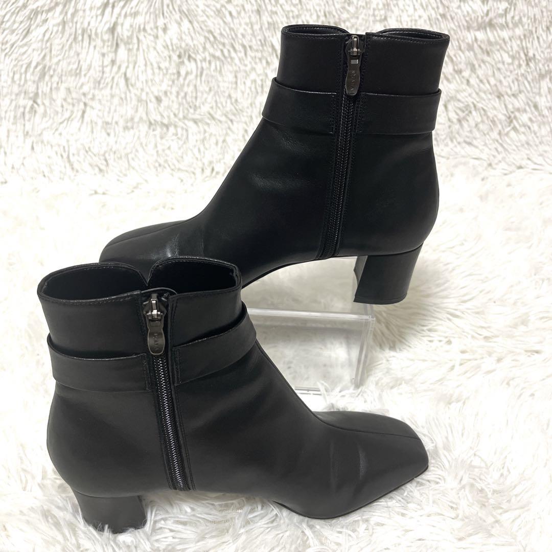 極美品 ダイアナ DIANA 黒 リボン スクエアトゥ ショートブーツ