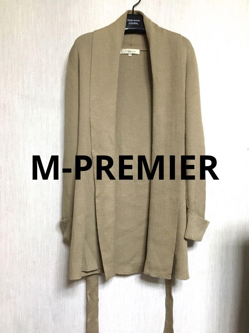 M-PREMIER ベージュリブニットカーディガン theory S