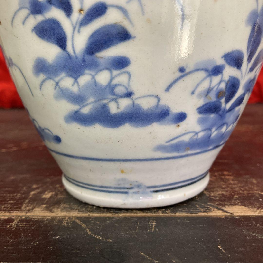 古伊万里　染付　壺　沈香壺　草花図