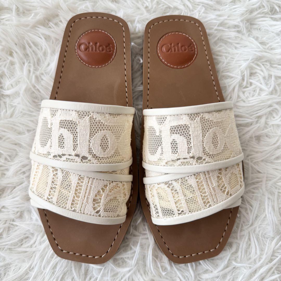 美品【クロエ】WOODY レース サンダル スクエアトゥ 36 ブラウン