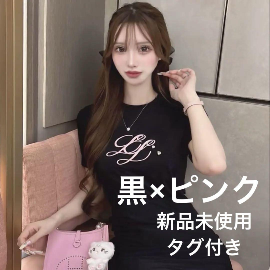 【新品】lumignon LL heart bijou Tシャツ 黒×ピンク