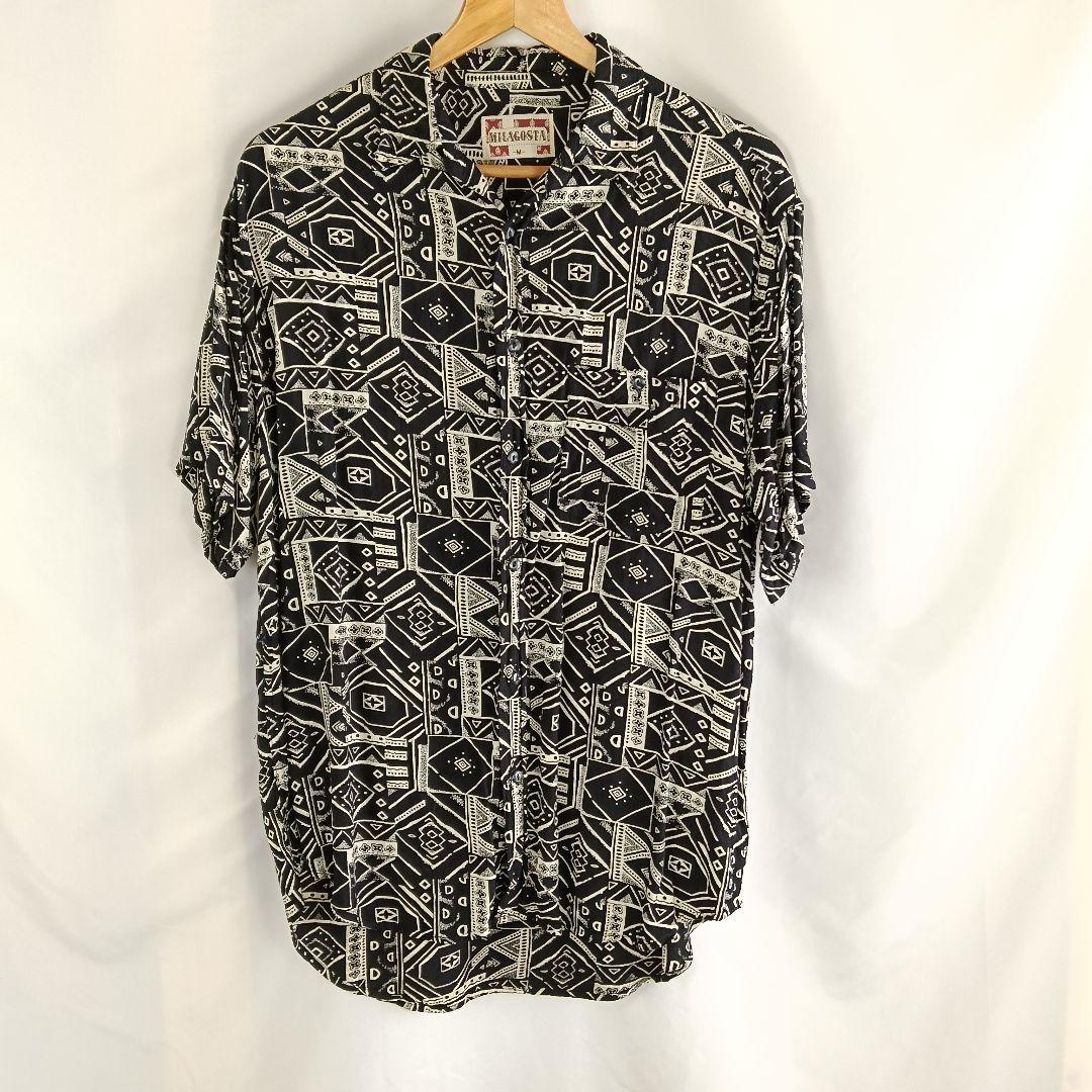 MILAGOSTA　半袖シャツ　アロハシャツ　M　総柄　黒　白　B3193