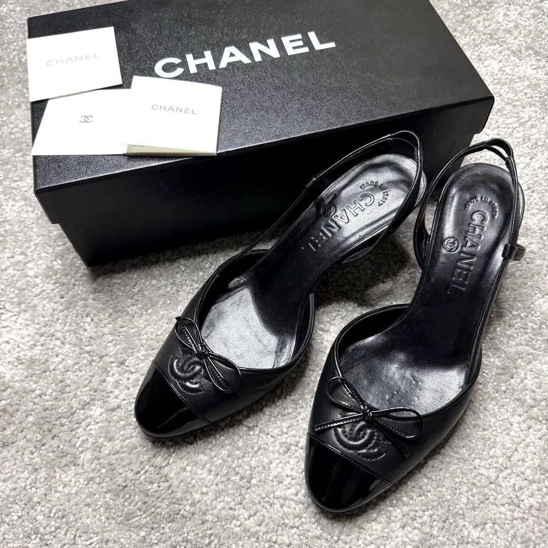 CHANEL シャネル　バックスリング ブラック　ヒール 22.5