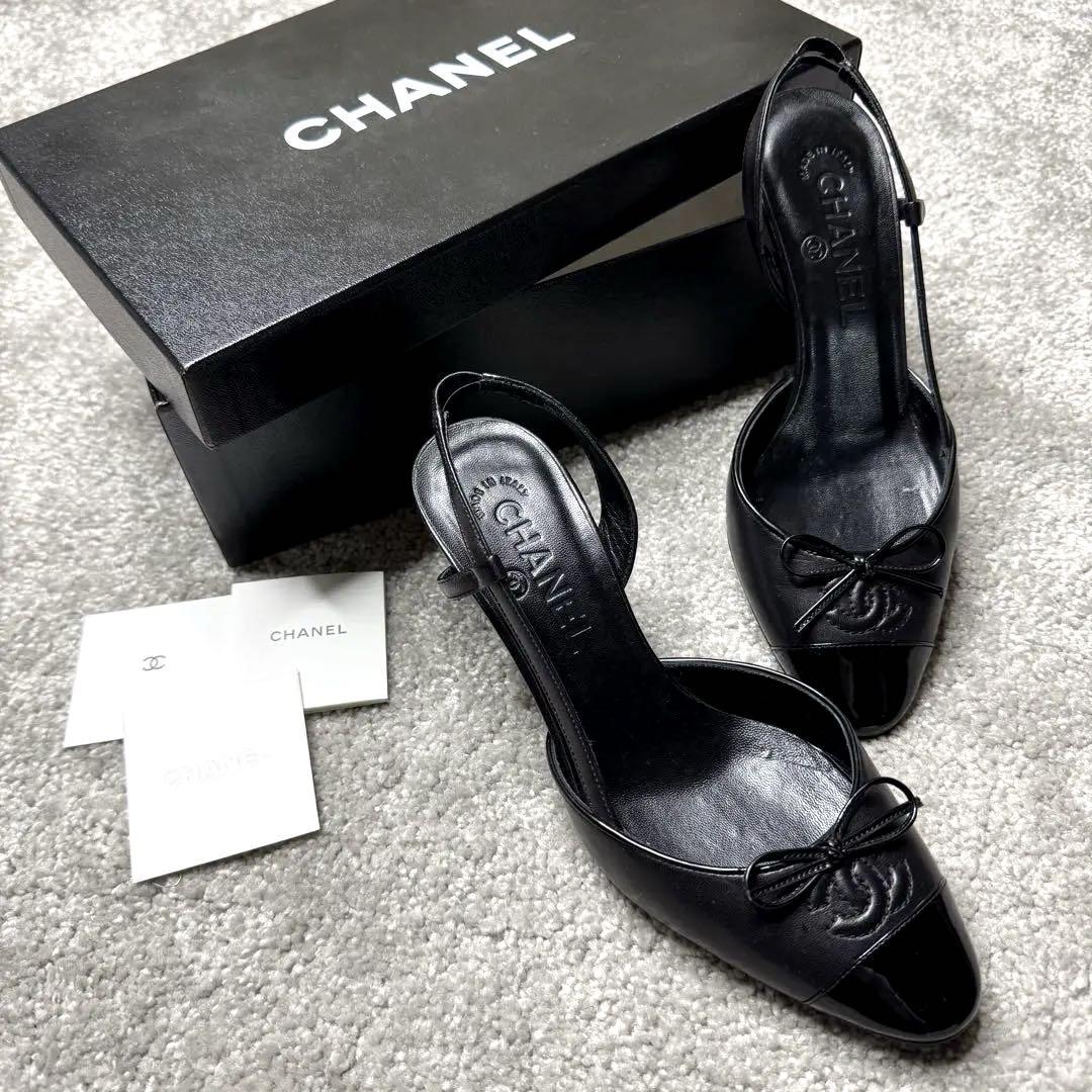 CHANEL シャネル　バックスリング ブラック　ヒール 22.5