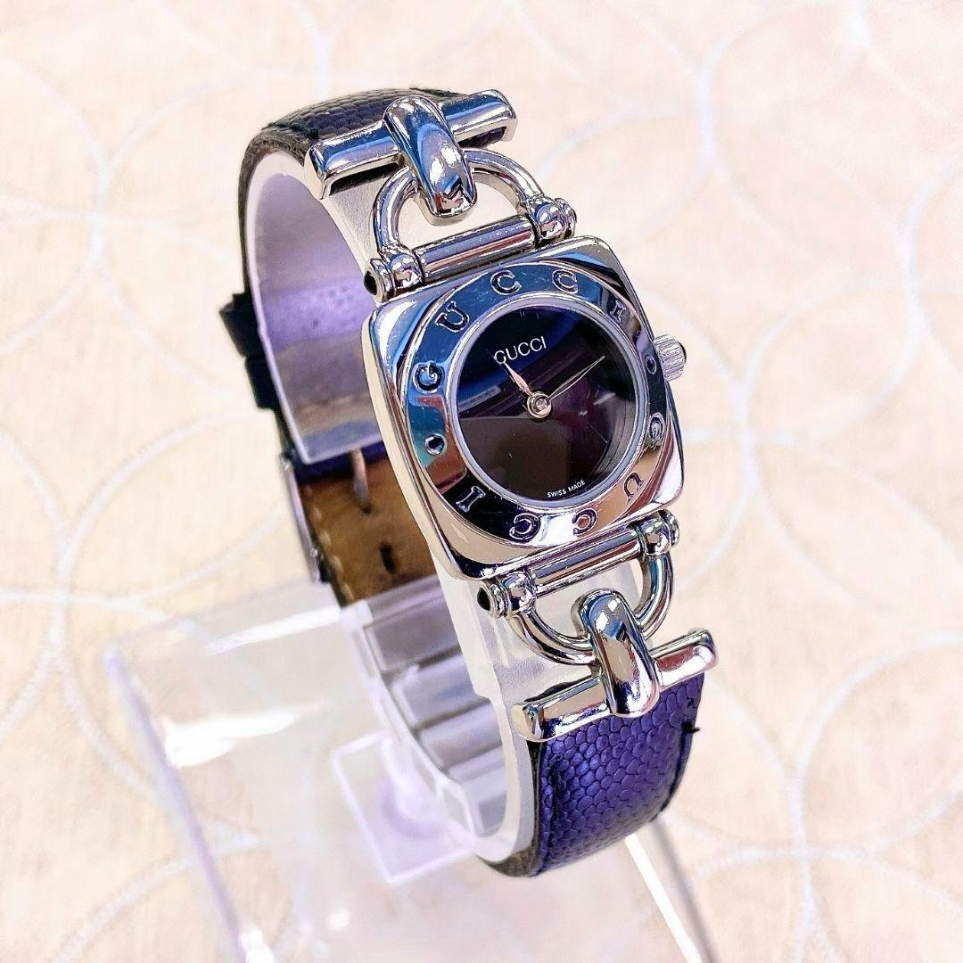 339☆美品☆ GUCCI 6300L レディース 腕時計 シルバー 黒文字盤