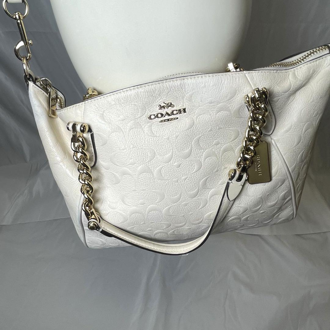 COACH コーチ ホワイト2WAYバッグ シグネチャー 型押し