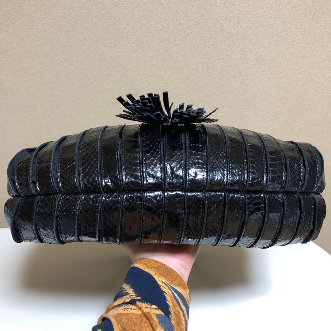 美品 ヘビ革 トートバッグ 本革 黒 レディース 本革 bag バンブー 美品 ヘビ革 トートバッグ 本革 黒 レディース 本革 bag バンブー