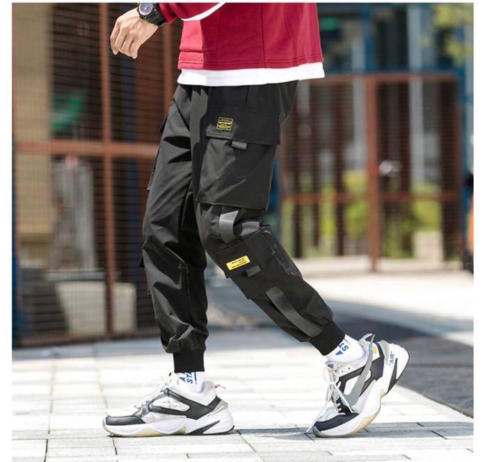 メンズカーゴパンツ 細身ロングパンツ ストリートカジュアル ブラック メルカリ