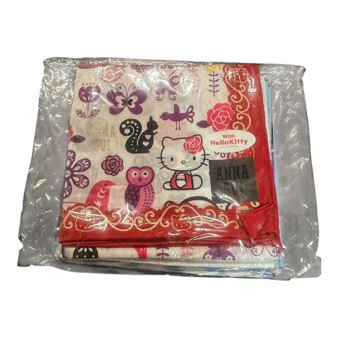ANNA SUI 柄物ハンカチキティコラボ3枚ストッキング2足MLサイズ