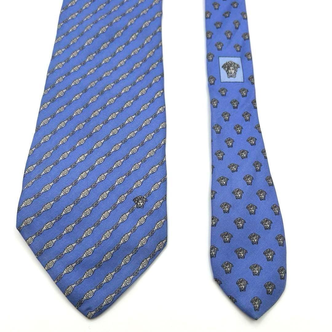美品】VERSACE ヴェルサーチ ネクタイ ブルー 青 ストライプ