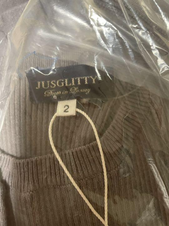 いておりま⌖ ジャスグリッティー ベルト付 C4a2K-m26807287684 JUSGLITTY配色プリーツニットワンピース ロングワン