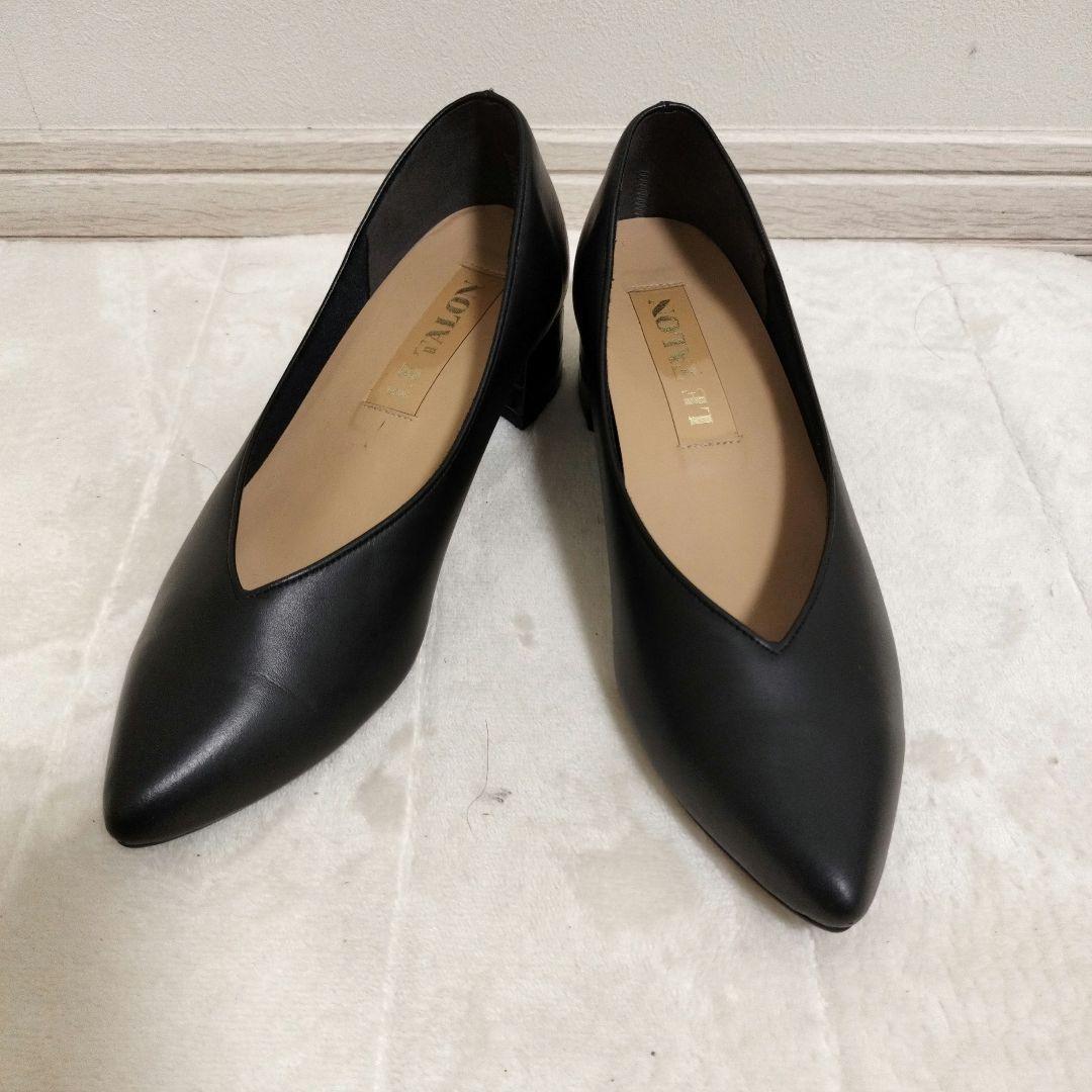 美品 ルタロン レザーパンプス ローヒール 黒 23