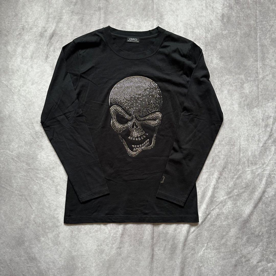 D.A.D スカルストーン装飾ロングTシャツ　スワロフスキー　ブラック　M