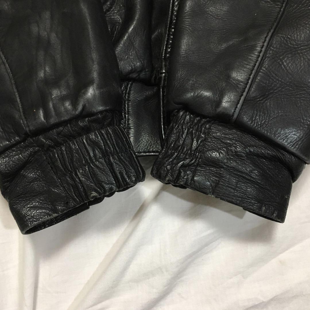【個性派古着】90s レザージャケット　本革　黒ブルゾン　ヘビーウエイト　肉厚