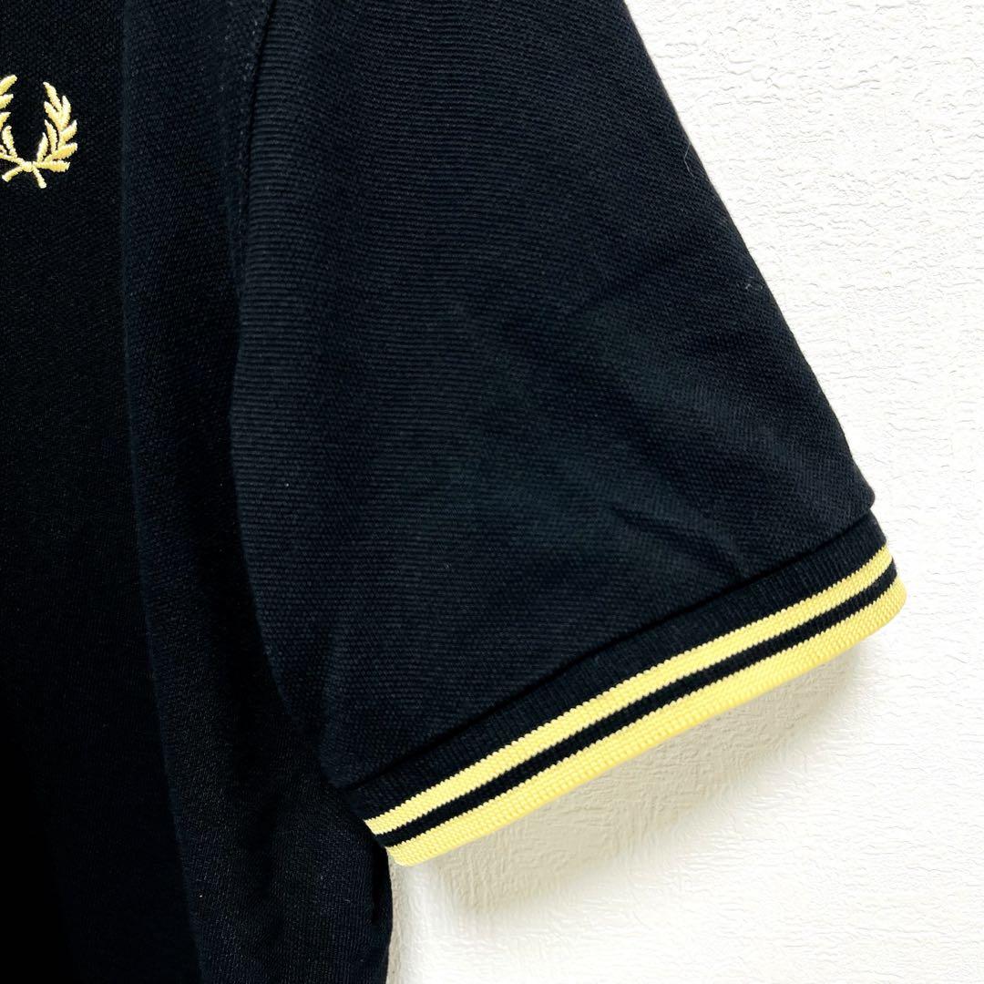 美品 フレッドペリー イングランド製 黒金 鹿の子 ポロシャツ 42 XL