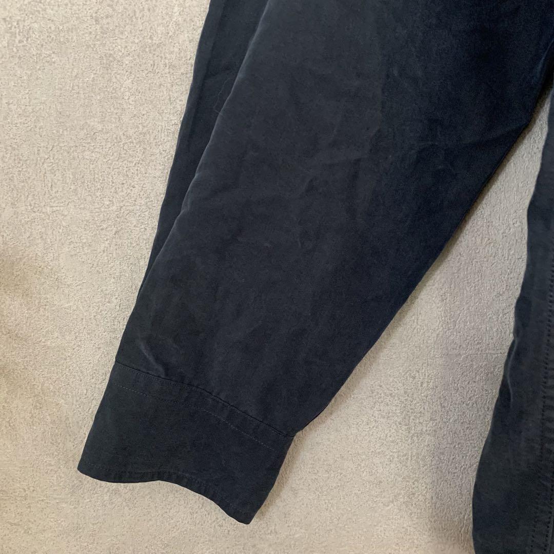 43 【GIANNI VALENTINO】 ネイビー 長袖シャツ レーヨン ロゴ