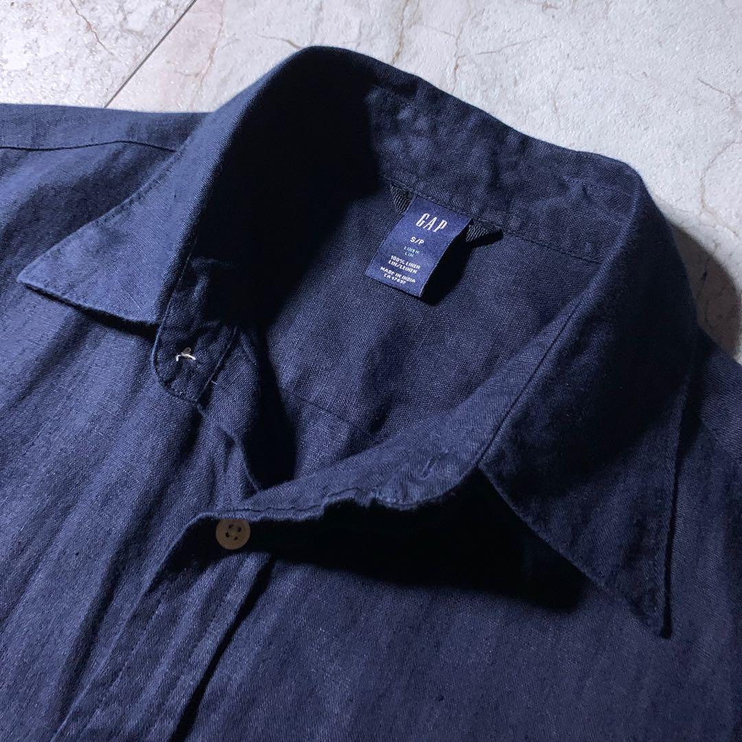 00s OLD GAP レギュラーカラー リネンシャツ 長袖 ネイビー 無地 00s OLD GAP レギュラーカラー リネンシャツ 長袖 ネイビー 無地