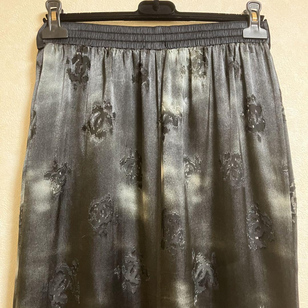 シャネル CHANEL メティエダール サテンシルク ロングスカート 38