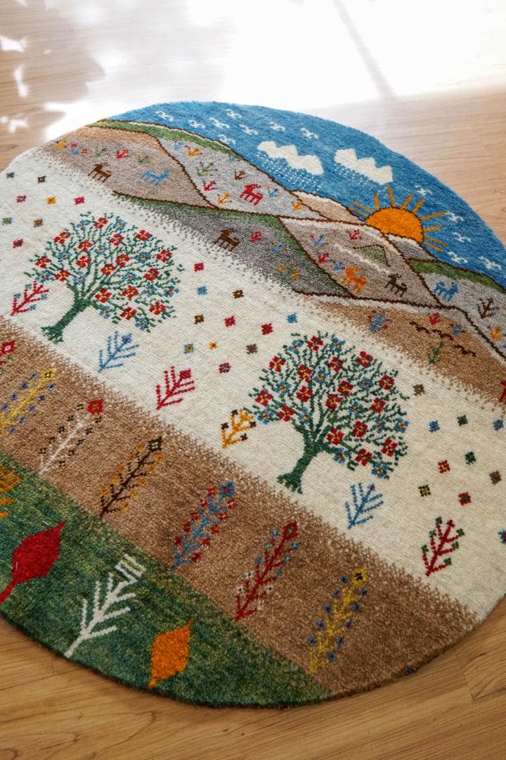 ペルシャ手織り ギャッベ リーズバフト 丸ラグ ギヤベ MARWIL-DEMENAGEMENTS_CH