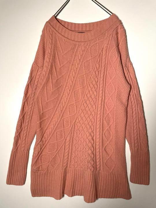 jcrewジェイクルー　ウールケーブル編みフィッシャーマンロング丈ニットピンク