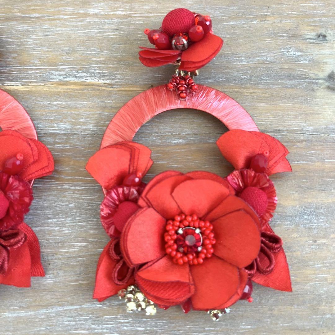 新品未使用】RANJANA KHANレッドフラワーピアス ウェディング