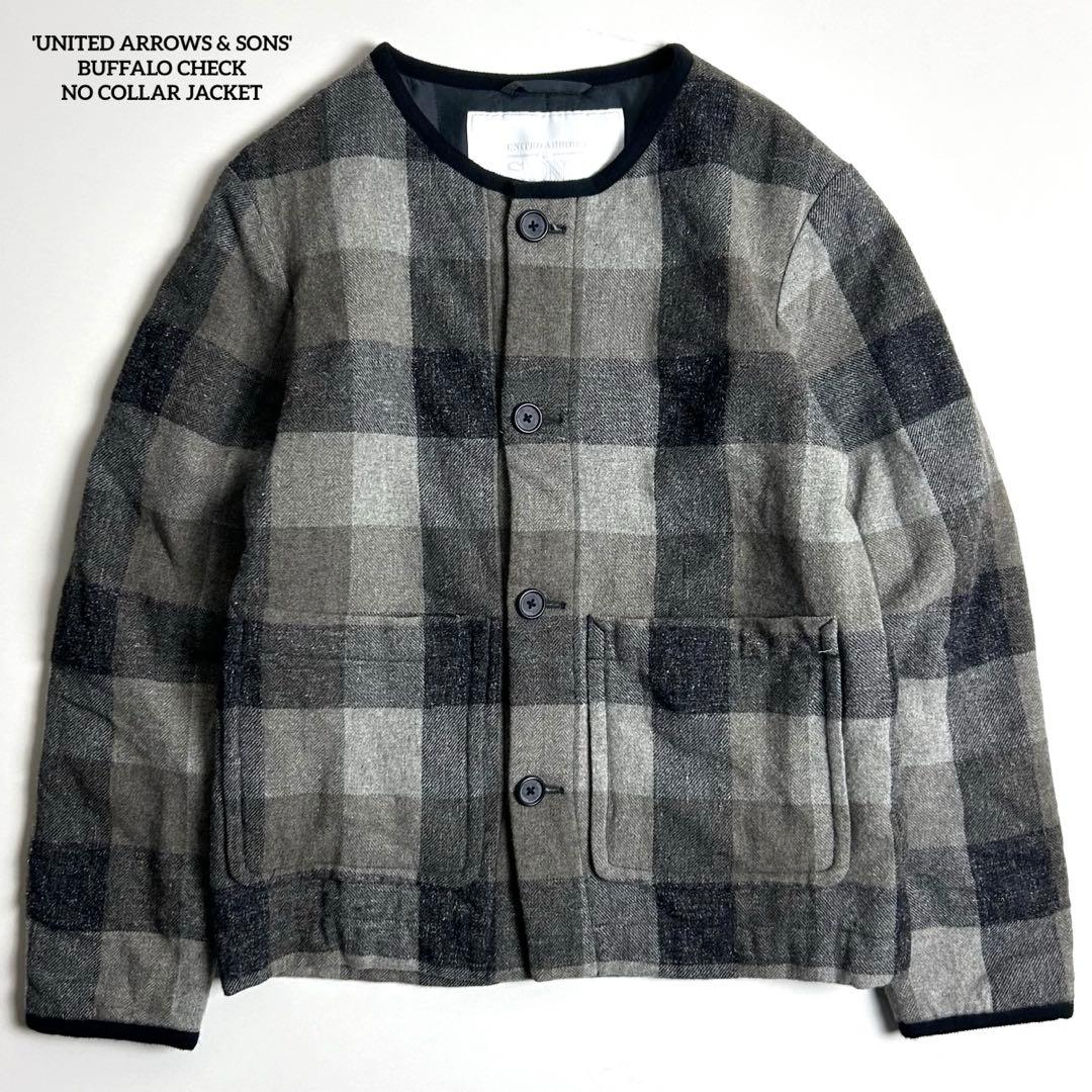 【美品】ユナイテッドアローズサンズ/バッファローチェックノーカラージャケット/S
