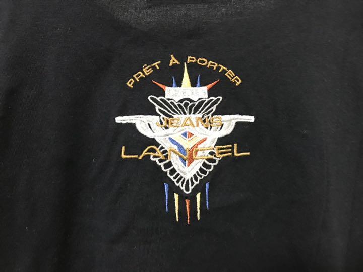 美品本物ランセルLANCELブランドロゴ刺繍半袖Tシャツスーツ黒メンズL 6aGto-m26854273945 お得在庫あ