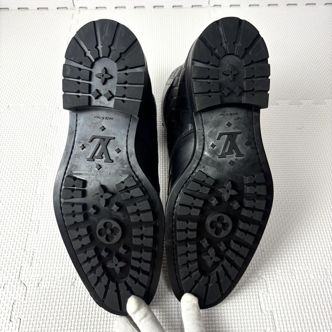 極美品　ルイヴィトン　ショートブーツ　ダミエ柄　LVロゴ　レザー　黒　8 1/2