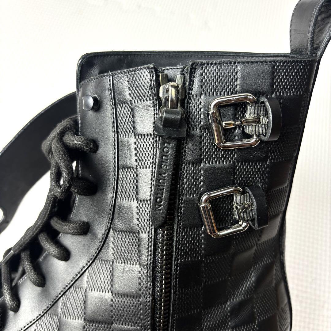 極美品　ルイヴィトン　ショートブーツ　ダミエ柄　LVロゴ　レザー　黒　8 1/2