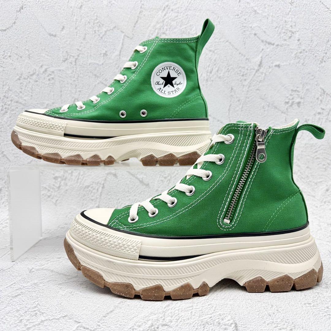 【極美品】コンバース トレックウェーブ HI グリーン 厚底 サイドジップ