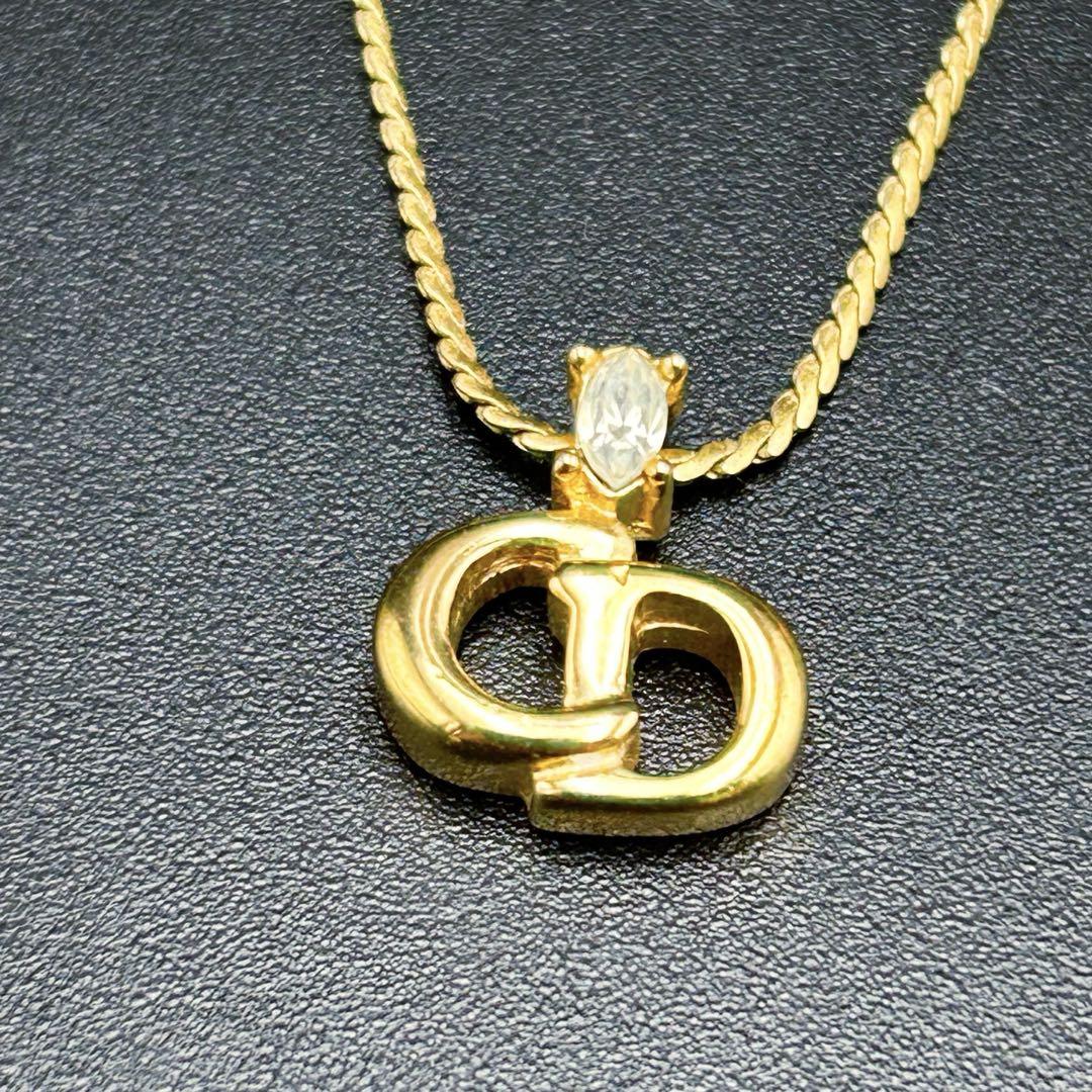 超美品 Christian Dior ディオール CDロゴ 一粒ストーン