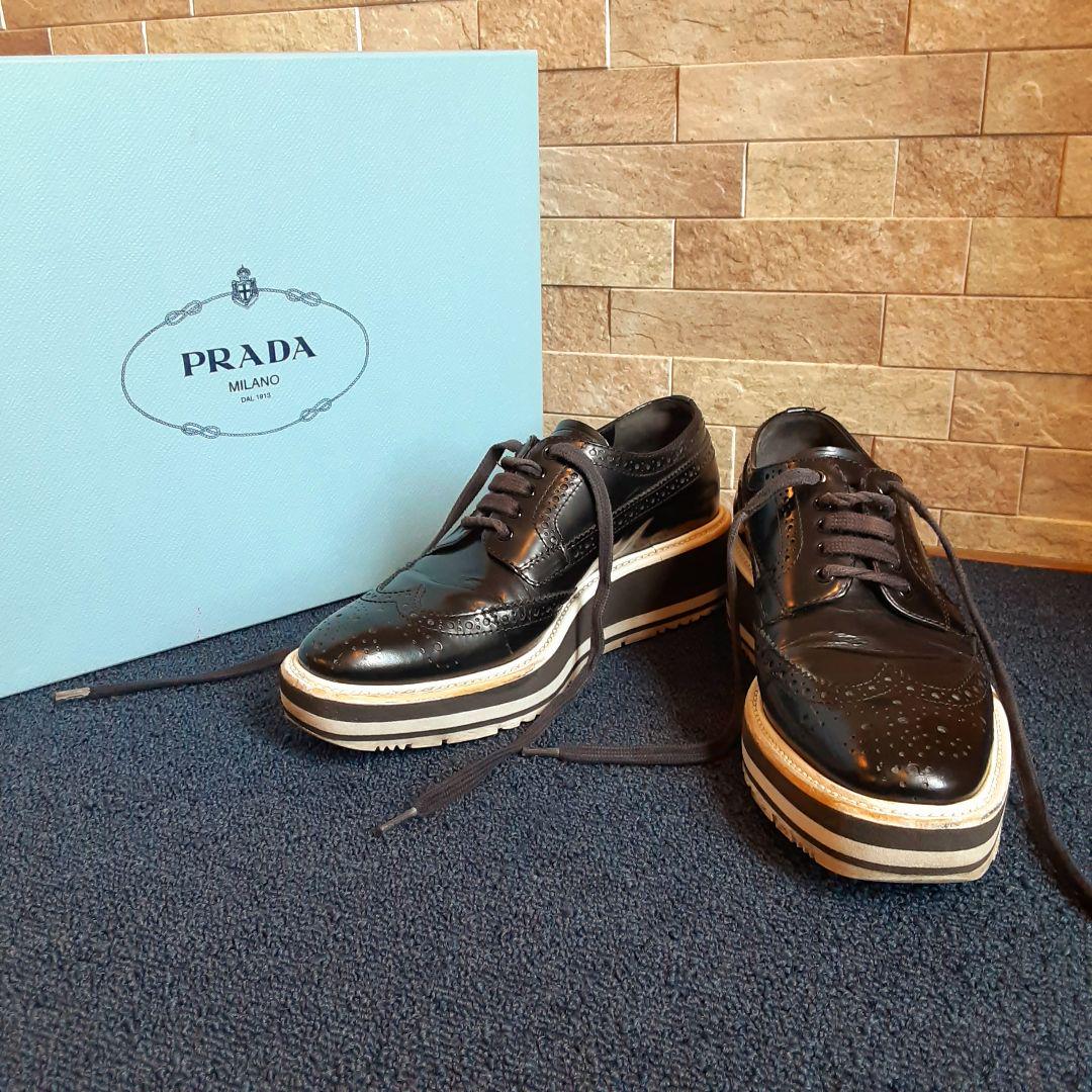 箱付き PRADA プラダ ブラック 厚底 スニーカー シューズ 靴