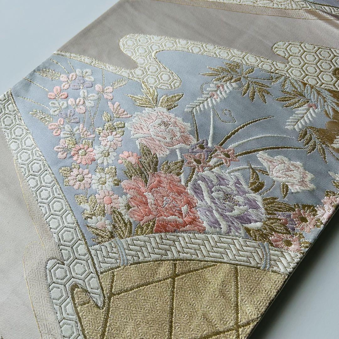 工場 直営 店ファッション - 唐織 袋帯 正絹 流水花草文様 六通