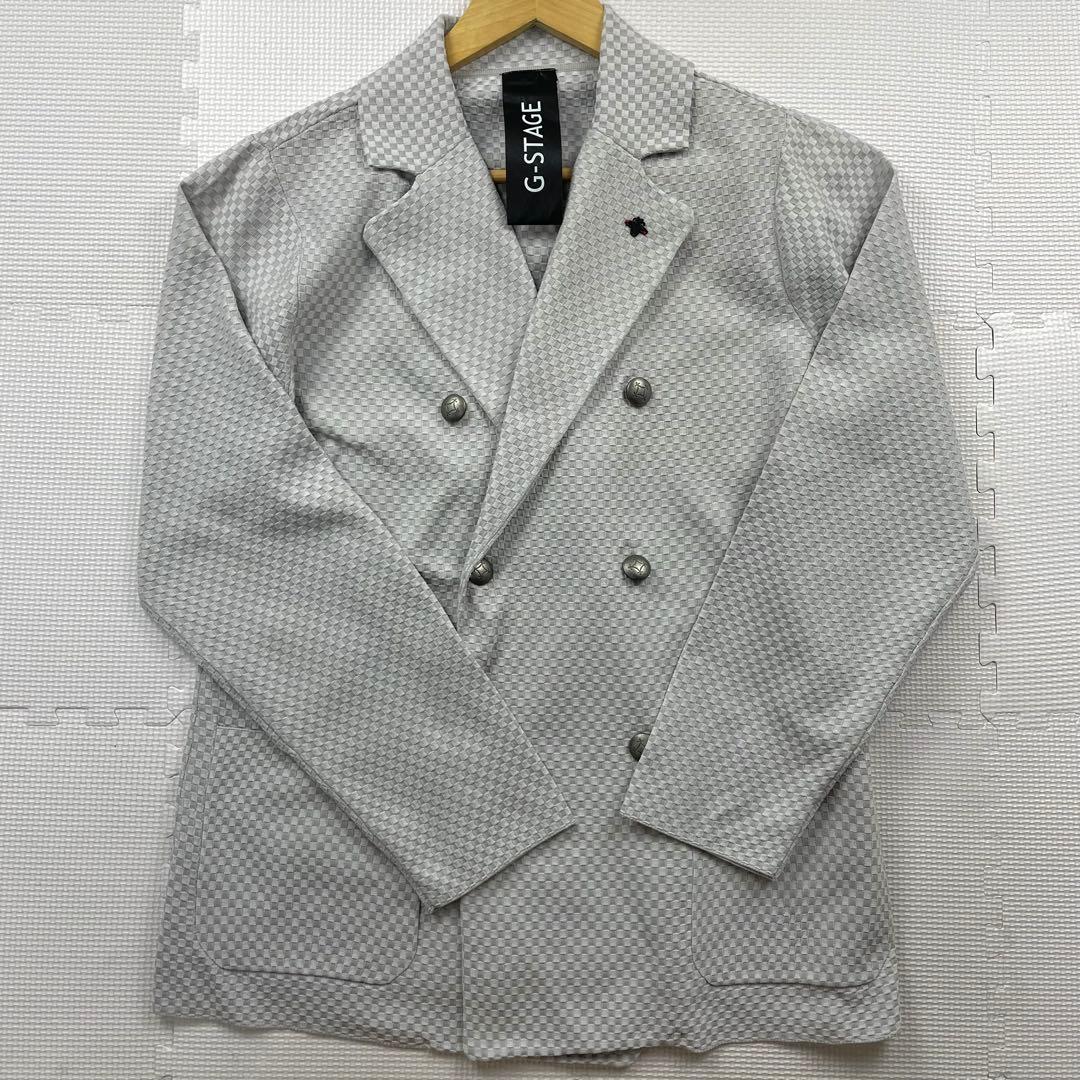 未使用級　ジーステージ　現行　セットアップ　ダブル　3Dニット　チェック　グレー