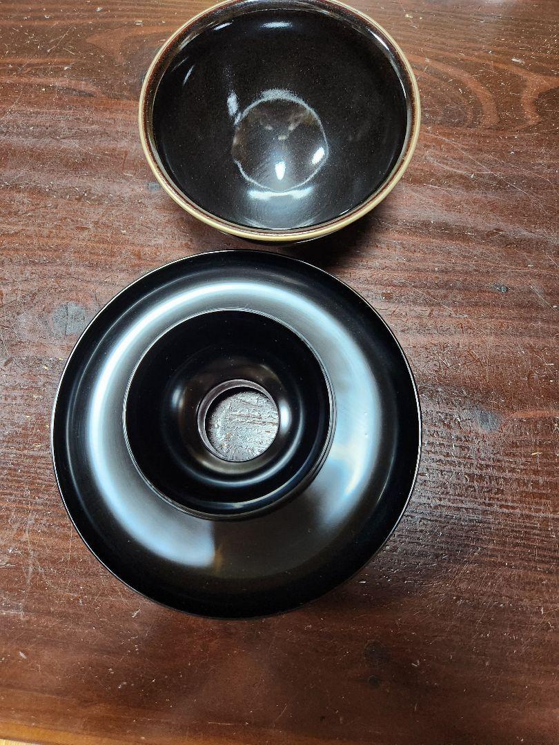 茶道具 黒天目台木製真塗と 金覆輪天目黒茶碗