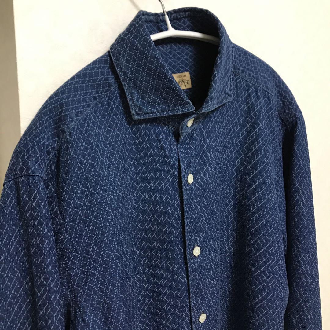 BARBA 美品デニムシャツ高級イタリア製ネイビー紺藍イタリアンカラー BQcoC-m26868740554 国産爆買い