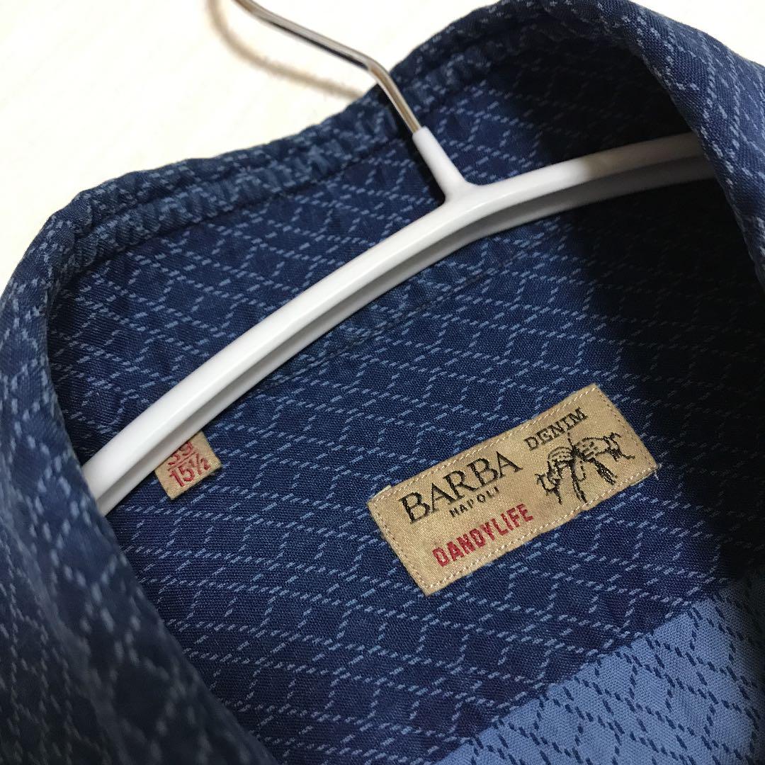 BARBA 美品デニムシャツ高級イタリア製ネイビー紺藍イタリアンカラー BQcoC-m26868740554 国産爆買い
